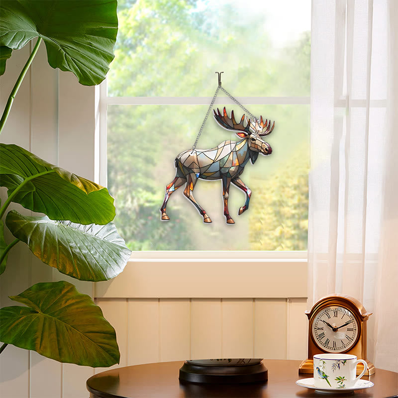 Walking Elk Stained Acrylic Window Hangings Suncatcher Panel For Home Decor
