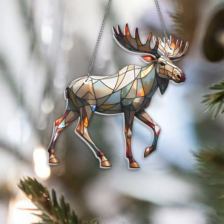 Walking Elk Stained Acrylic Window Hangings Suncatcher Panel For Home Decor