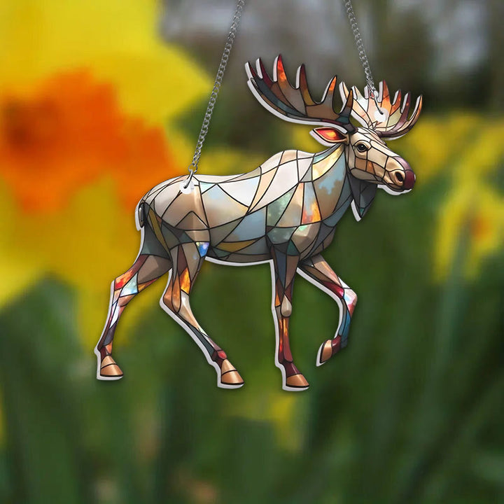 Walking Elk Stained Acrylic Window Hangings Suncatcher Panel For Home Decor