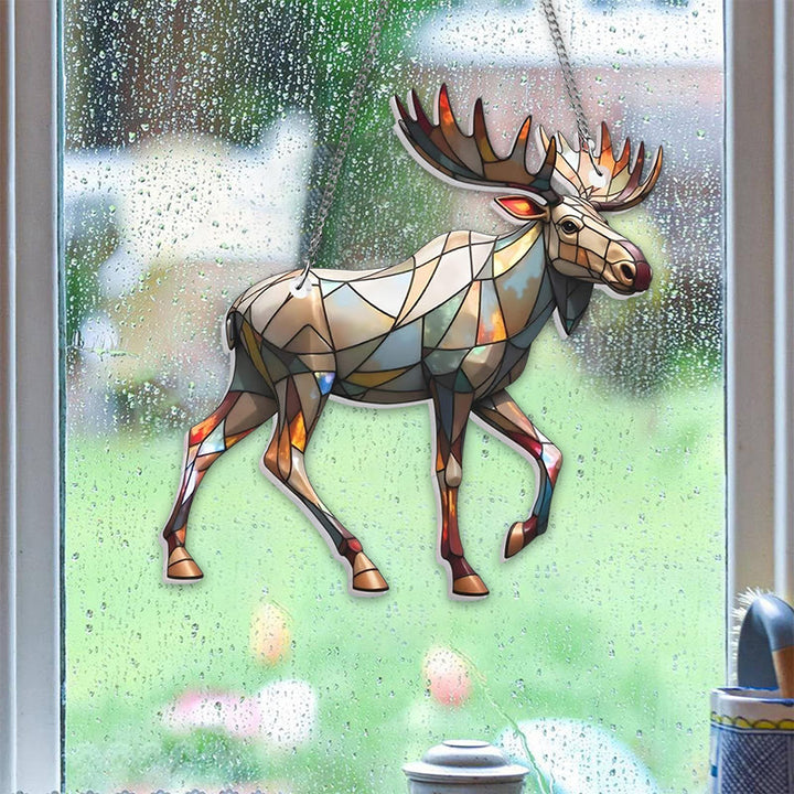 Walking Elk Stained Acrylic Window Hangings Suncatcher Panel For Home Decor