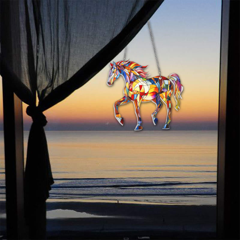 Walking Horse Stained Acrylic Window Hangings Suncatcher Panel For Home Decor