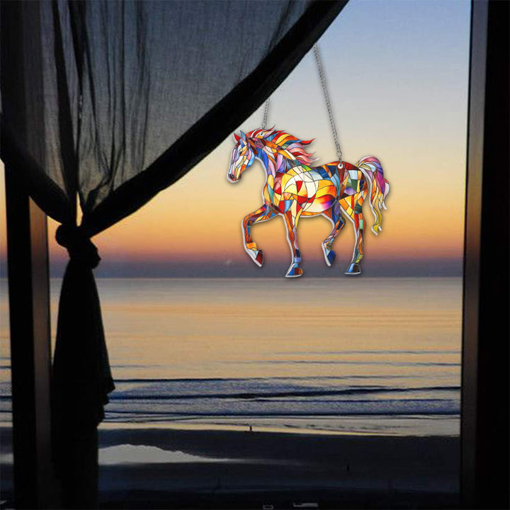 Walking Horse Stained Acrylic Window Hangings Suncatcher Panel For Home Decor