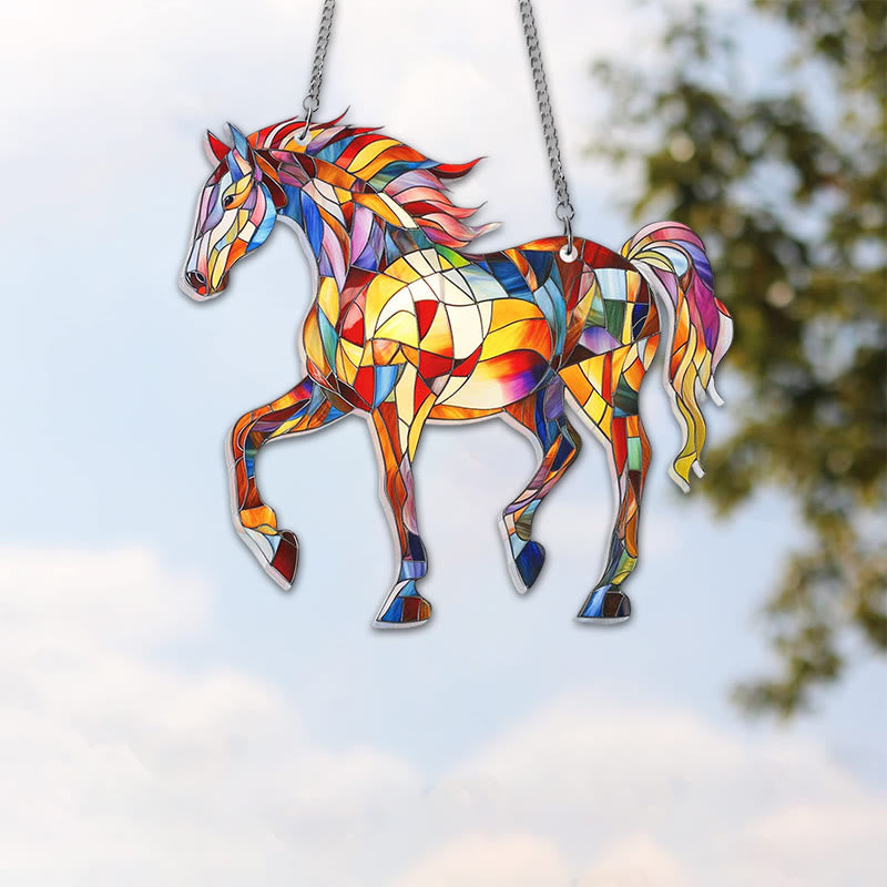 Walking Horse Stained Acrylic Window Hangings Suncatcher Panel For Home Decor