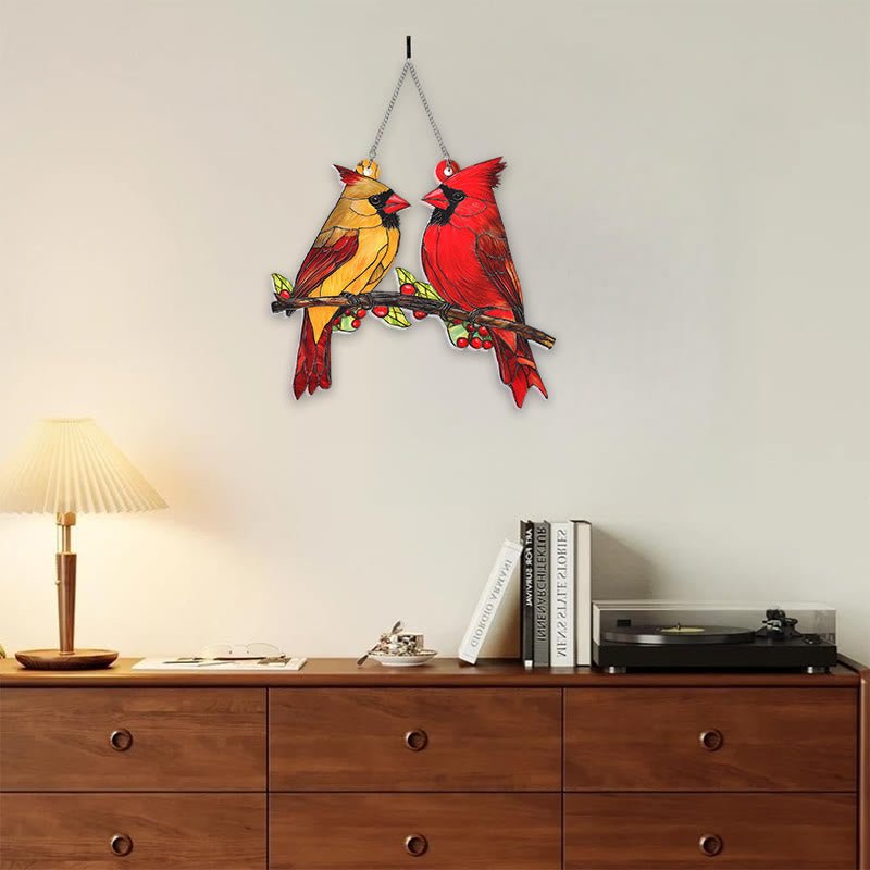 Bird Couples Stained Acrylic Window Hangings Suncatcher Panel For Home Decor