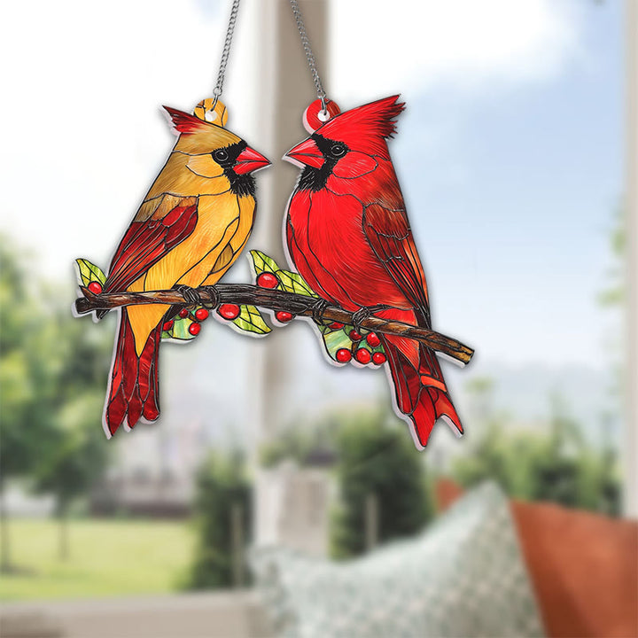 Bird Couples Stained Acrylic Window Hangings Suncatcher Panel For Home Decor