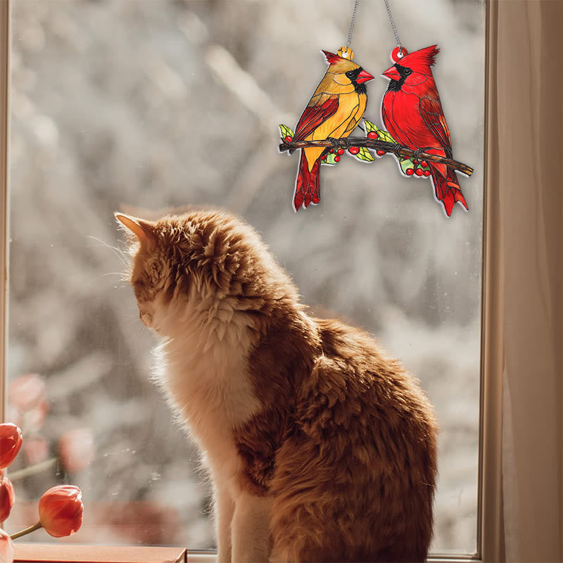 Bird Couples Stained Acrylic Window Hangings Suncatcher Panel For Home Decor