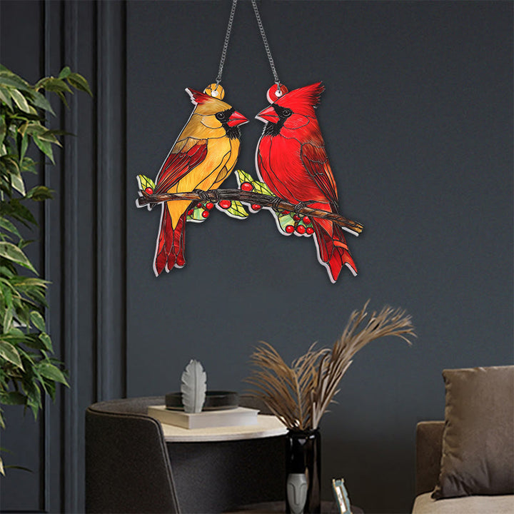 Bird Couples Stained Acrylic Window Hangings Suncatcher Panel For Home Decor