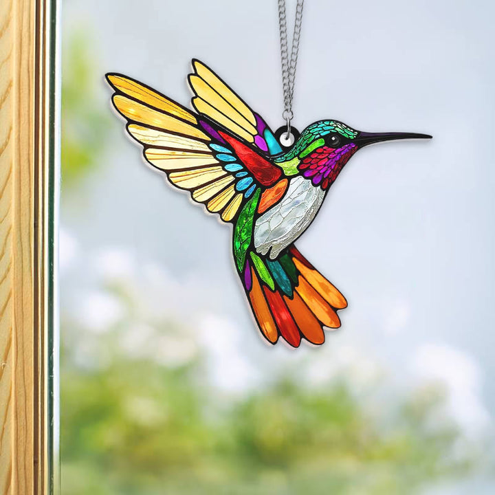 Flying Humingbird Stained Acrylic Window Hangings Suncatcher Panel For Home Decor