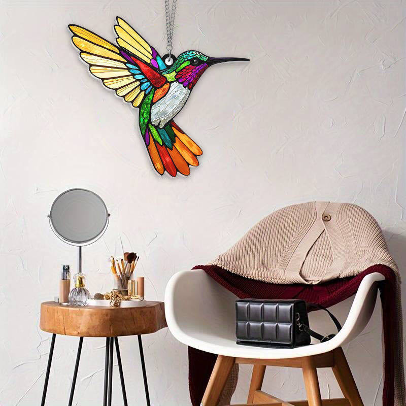 Flying Humingbird Stained Acrylic Window Hangings Suncatcher Panel For Home Decor