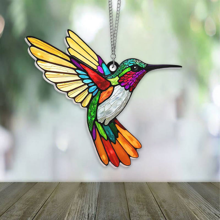Flying Humingbird Stained Acrylic Window Hangings Suncatcher Panel For Home Decor