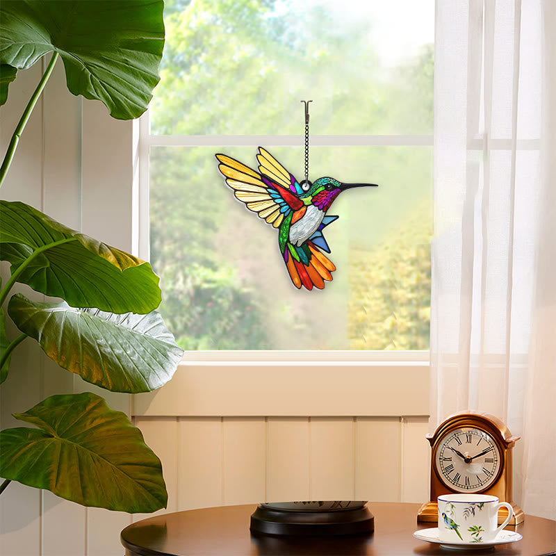 Flying Humingbird Stained Acrylic Window Hangings Suncatcher Panel For Home Decor