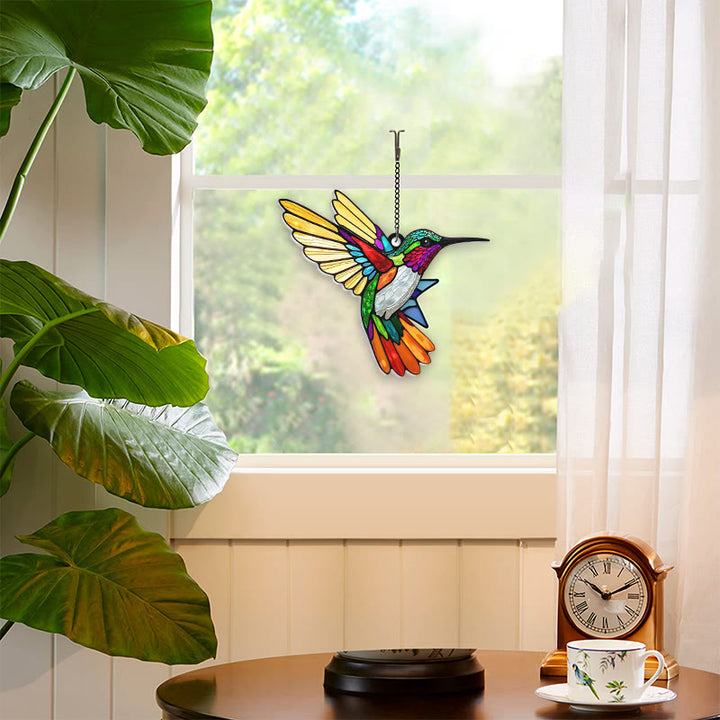 Flying Humingbird Stained Acrylic Window Hangings Suncatcher Panel For Home Decor