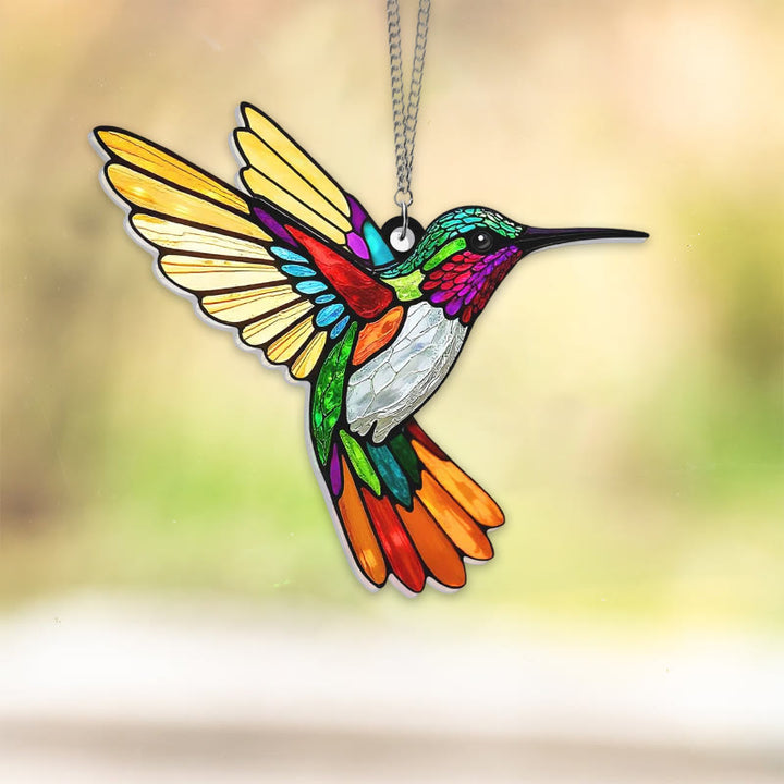 Flying Humingbird Stained Acrylic Window Hangings Suncatcher Panel For Home Decor