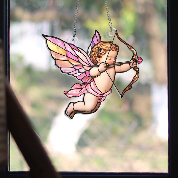 Cute Cupid Stained Acrylic Window Hangings Suncatcher Panel For Home Decor