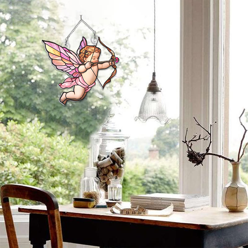 Cute Cupid Stained Acrylic Window Hangings Suncatcher Panel For Home Decor