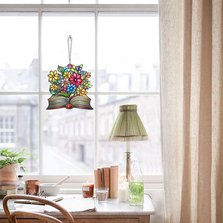 Book Flowers Stained Acrylic Window Hangings Suncatcher Panel For Home Decor