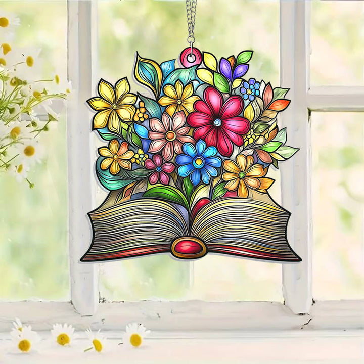 Book Flowers Stained Acrylic Window Hangings Suncatcher Panel For Home Decor