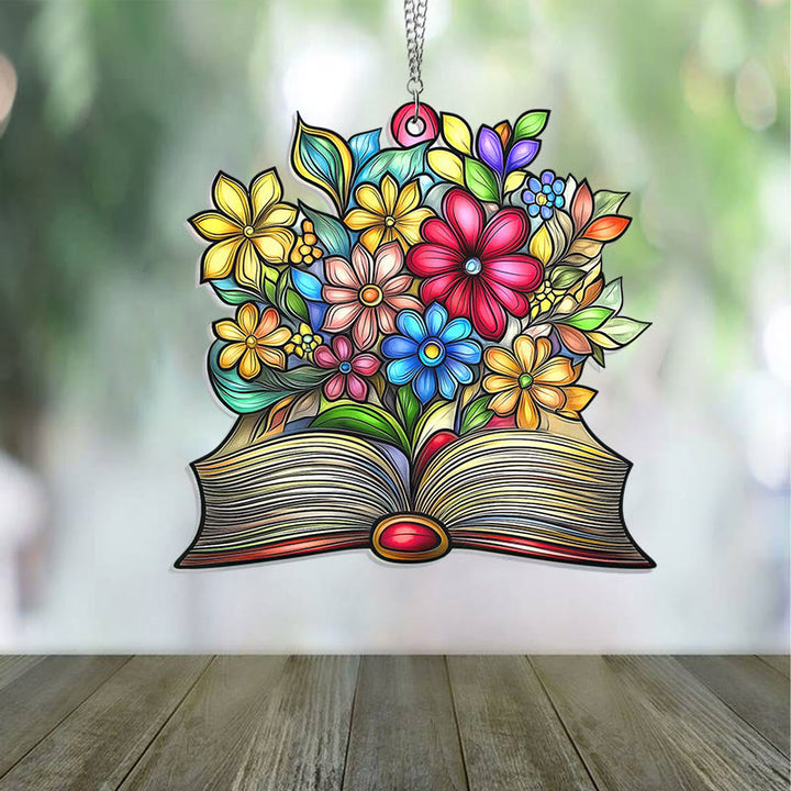 Book Flowers Stained Acrylic Window Hangings Suncatcher Panel For Home Decor