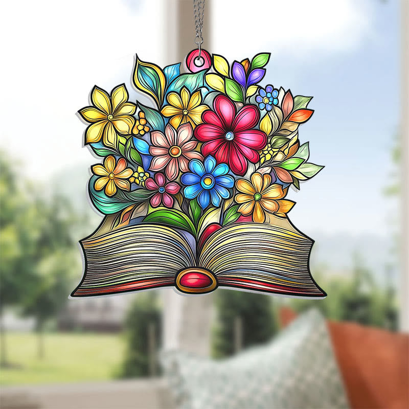 Book Flowers Stained Acrylic Window Hangings Suncatcher Panel For Home Decor