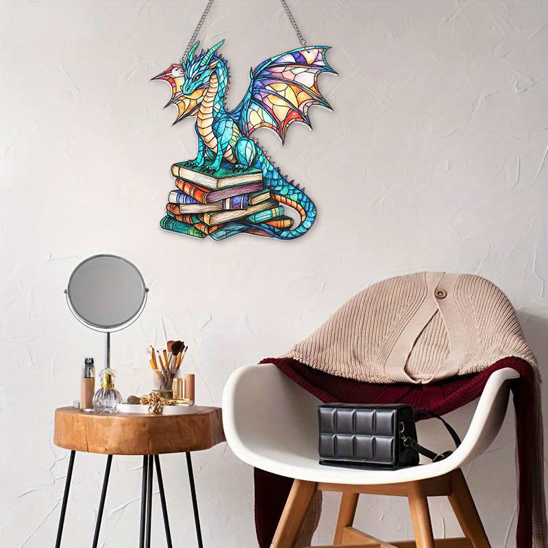Dragon In Books Stained Acrylic Window Hangings Suncatcher Panel For Home Decor
