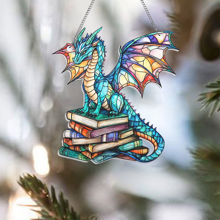 Dragon In Books Stained Acrylic Window Hangings Suncatcher Panel For Home Decor