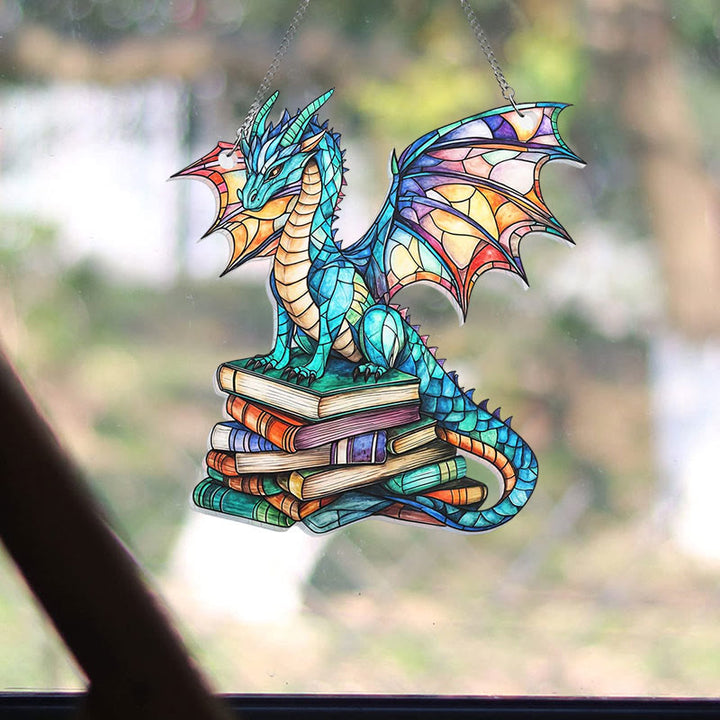Dragon In Books Stained Acrylic Window Hangings Suncatcher Panel For Home Decor