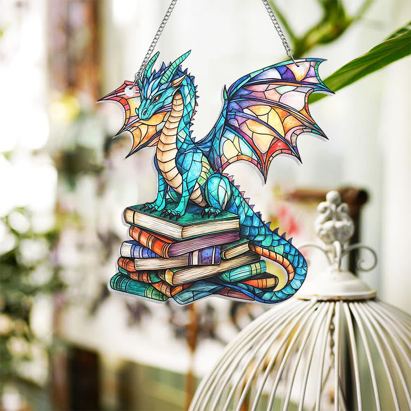 Dragon In Books Stained Acrylic Window Hangings Suncatcher Panel For Home Decor