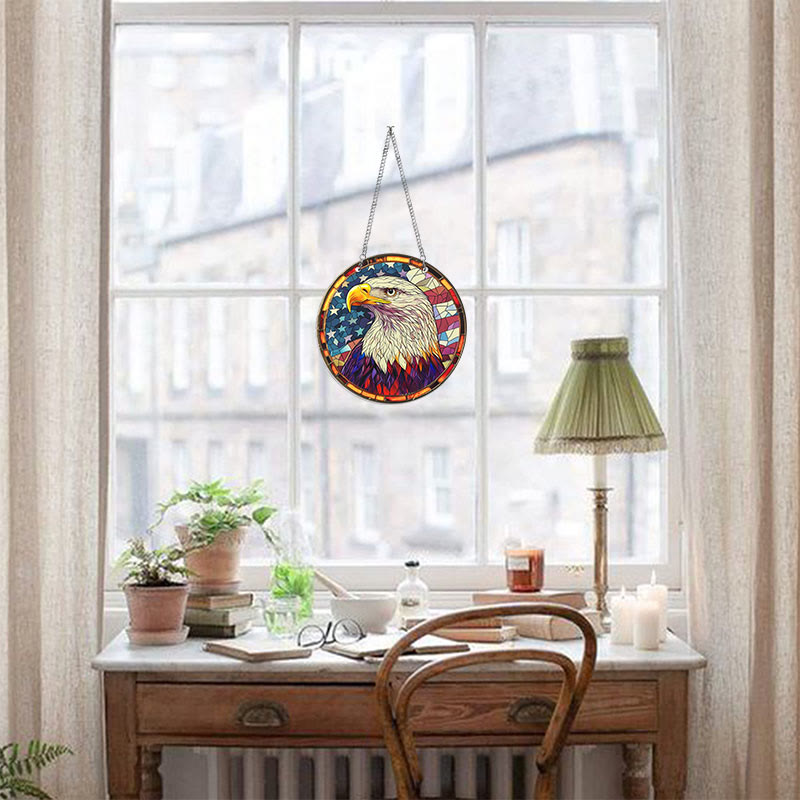 Eagle And Flag Stained Acrylic Window Hangings Suncatcher Panel For Home Decor