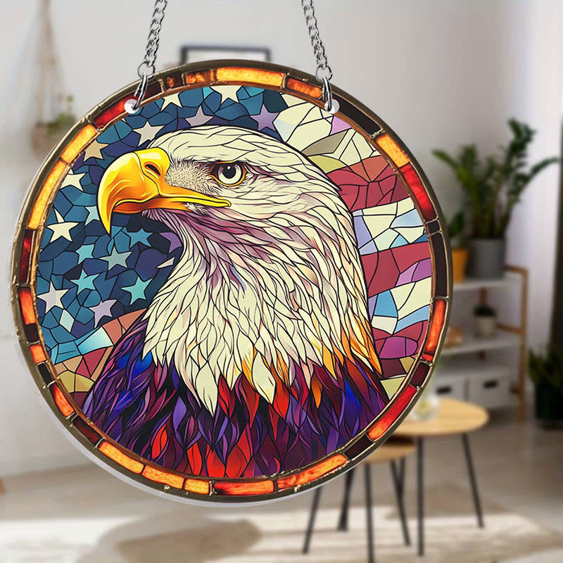 Eagle And Flag Stained Acrylic Window Hangings Suncatcher Panel For Home Decor