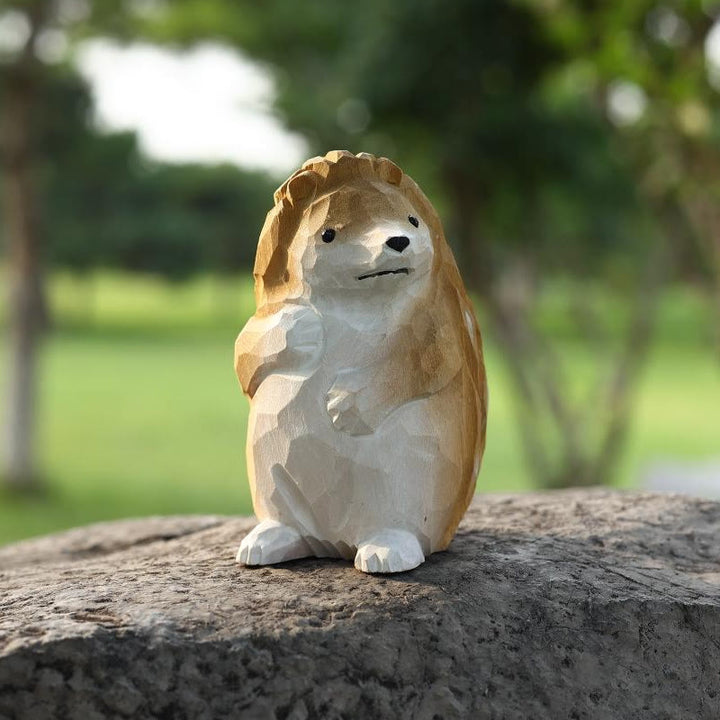 Little Hedgehog Carved Wooden Sculpture Desktop Deocr For Gift