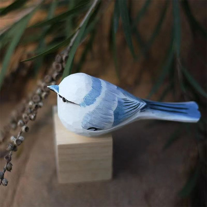 Little Titmouse Carved Wooden Sculpture Desktop Deocr For Gift