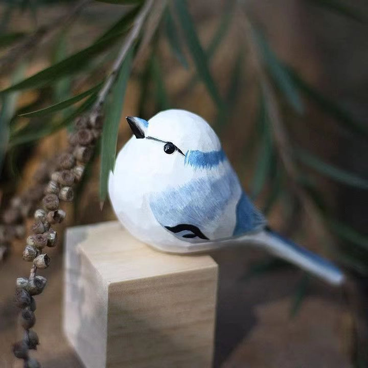Little Titmouse Carved Wooden Sculpture Desktop Deocr For Gift