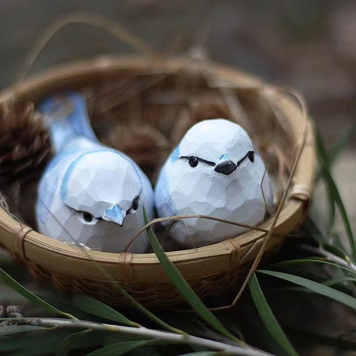 Little Titmouse Carved Wooden Sculpture Desktop Deocr For Gift