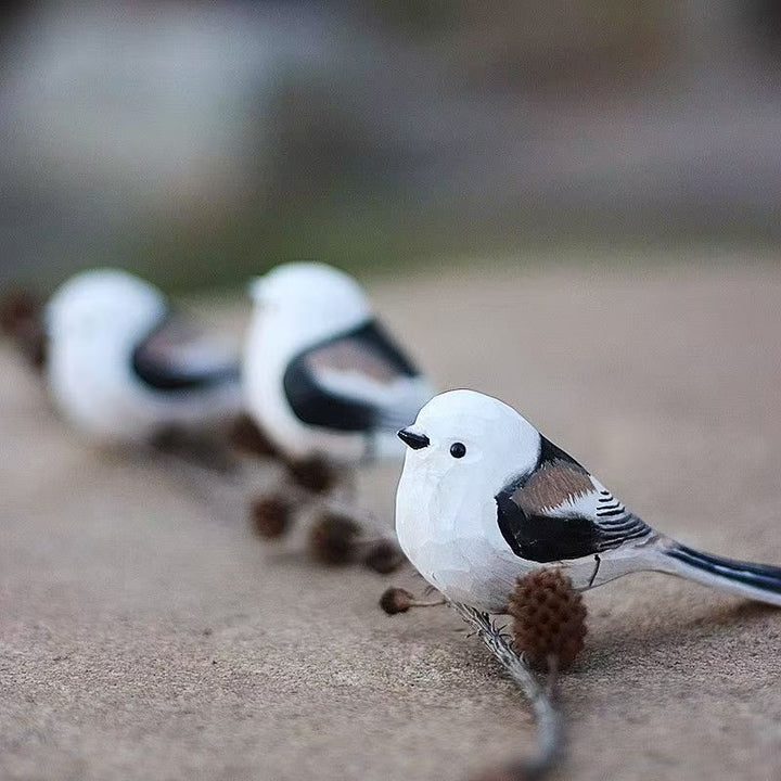 Long Tailed Tit Carved Wooden Sculpture Desktop Deocr For Gift