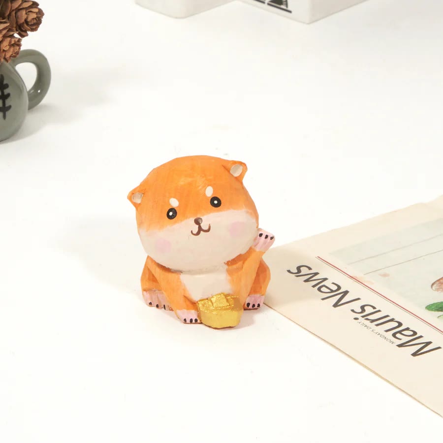 Creative Dog Carved Wooden Sculpture Desktop Deocr For Gift