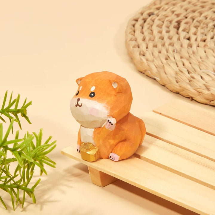 Creative Dog Carved Wooden Sculpture Desktop Deocr For Gift