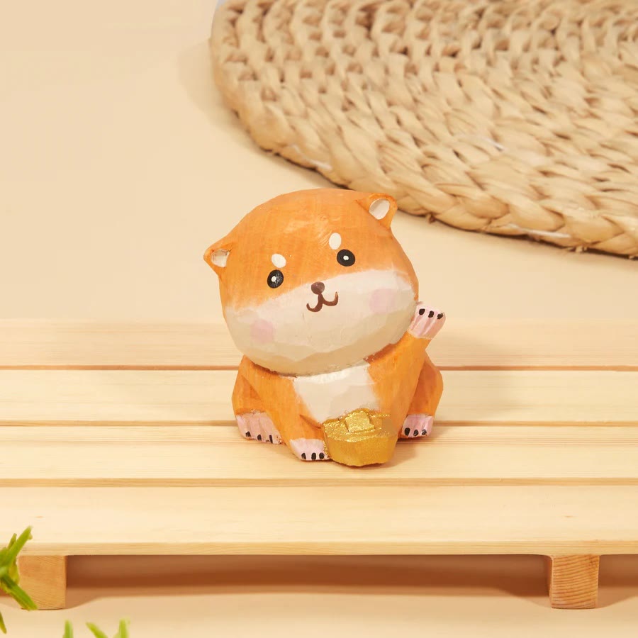 Creative Dog Carved Wooden Sculpture Desktop Deocr For Gift