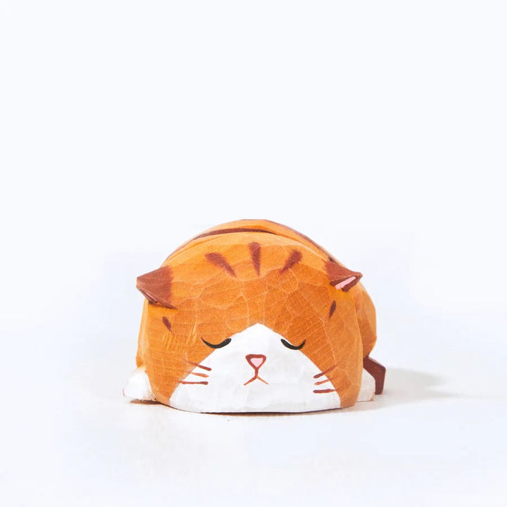 Orange Cat Carved Wooden Sculpture Desktop Deocr For Gift
