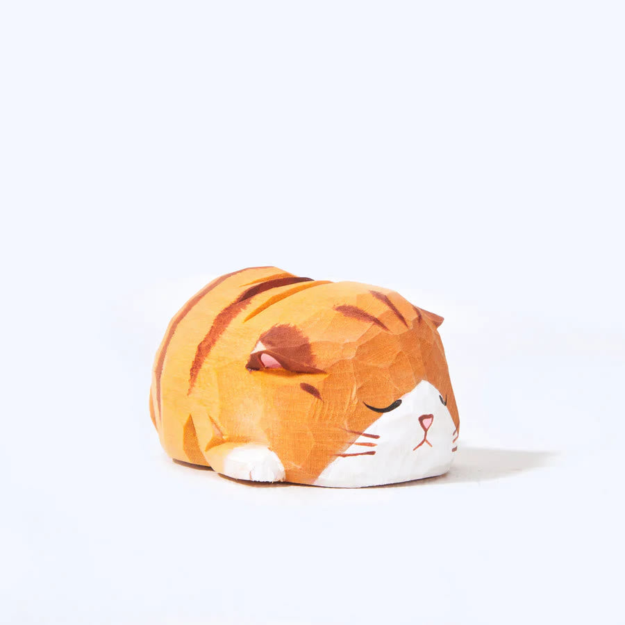 Orange Cat Carved Wooden Sculpture Desktop Deocr For Gift