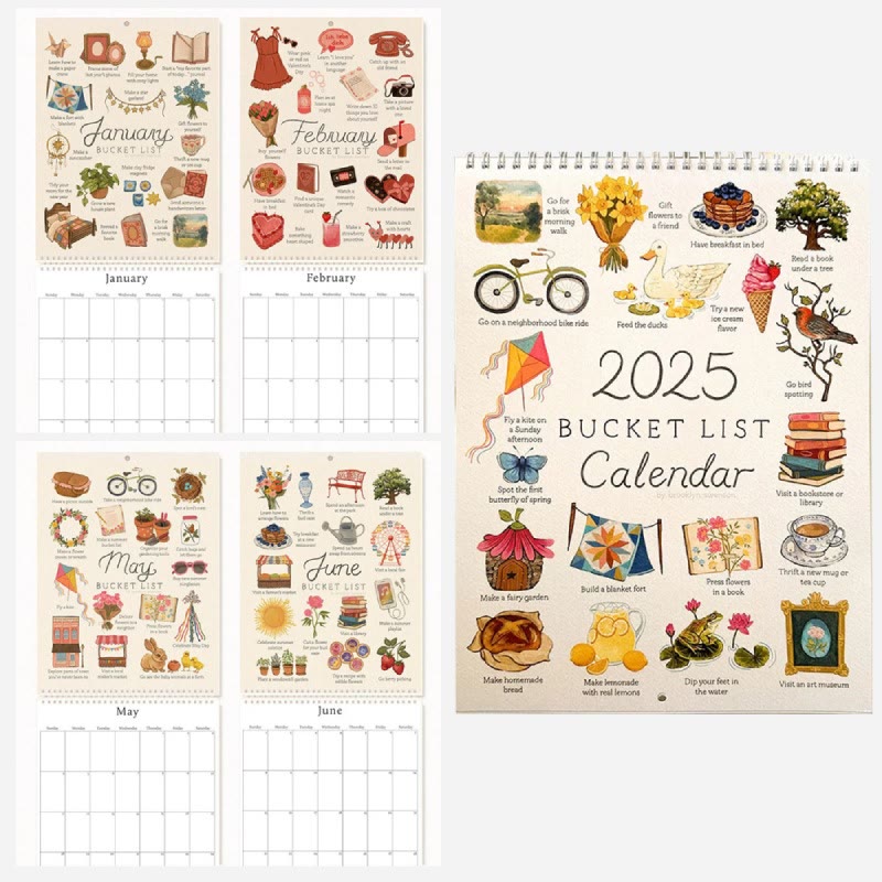 2025 Bucket List Lunar Calendar 12 Months Calendars New Year Gift