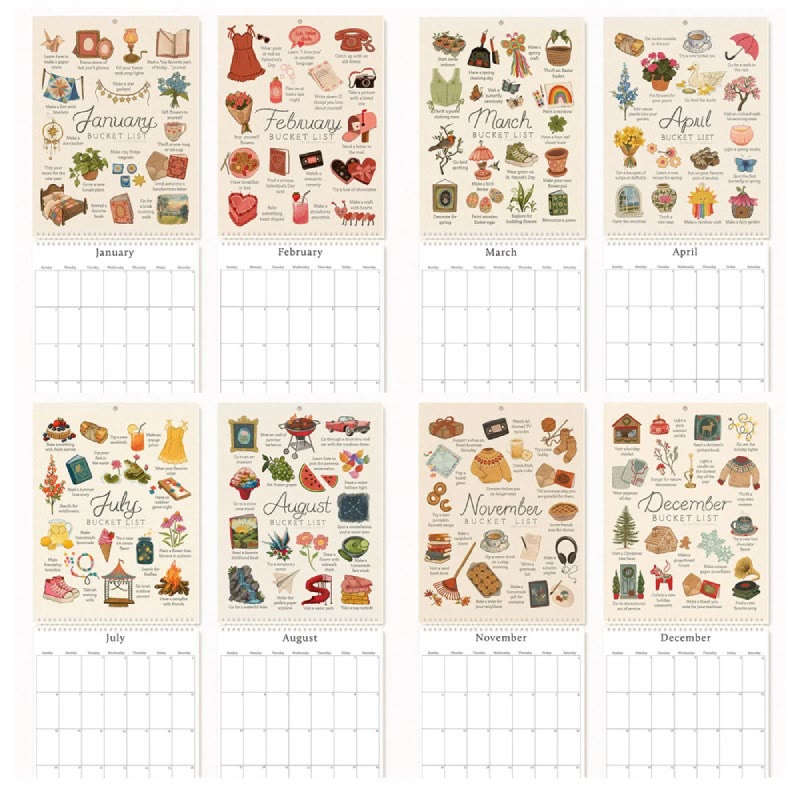 2025 Bucket List Lunar Calendar 12 Months Calendars New Year Gift