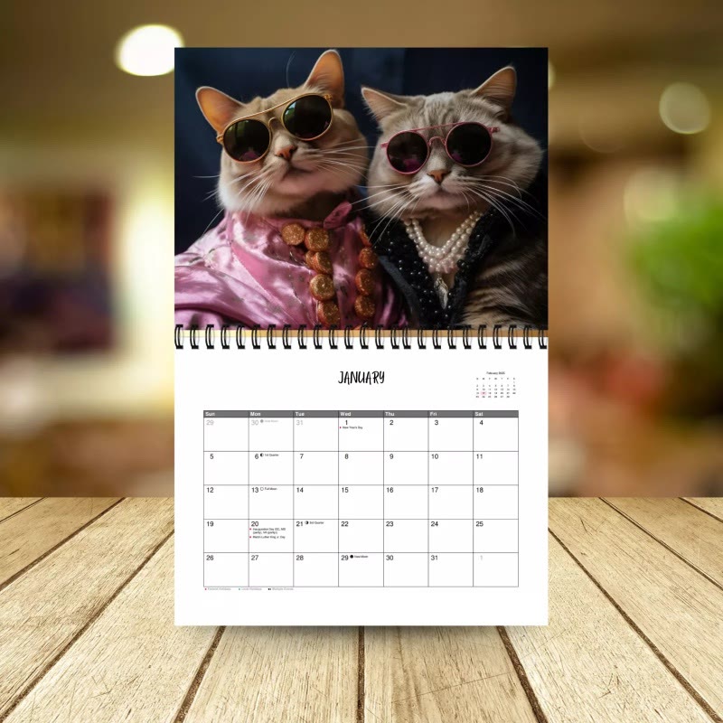 2025 Fashion Cat Lunar Calendar 12 Months Calendars Office Desktop Decoration