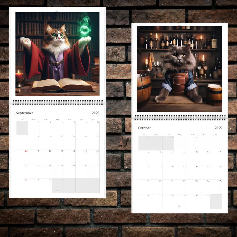 2025 Medieval Quest Cats Lunar Calendar 12 Months Calendars Office Desktop Decoration