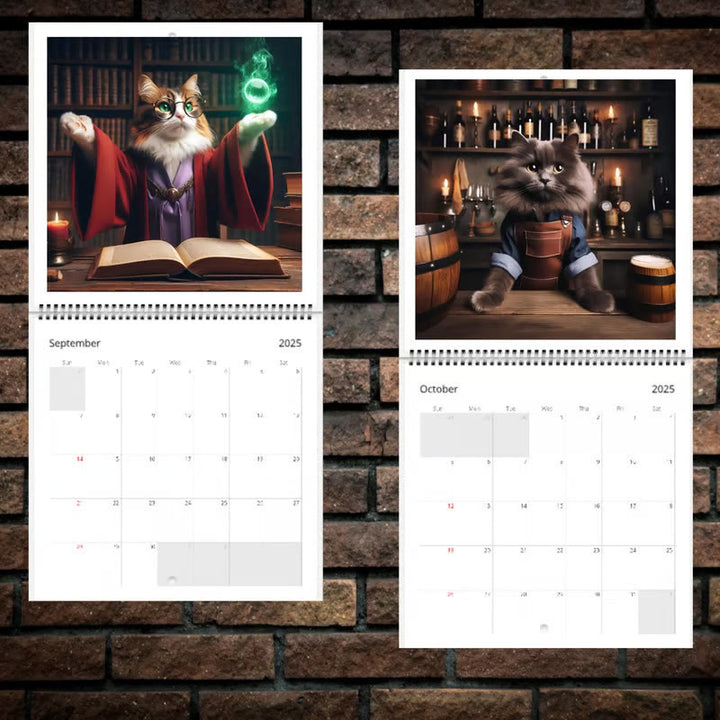 2025 Medieval Quest Cats Lunar Calendar 12 Months Calendars Office Desktop Decoration