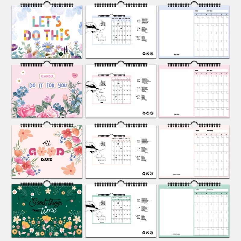 4 Styles Floral Inspirational Notepad For 12 Months Planner Hanging To Do List