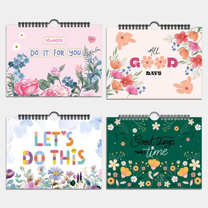 4 Styles Floral Inspirational Notepad For 12 Months Planner Hanging To Do List