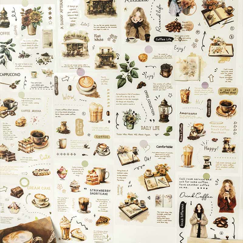 Coffee Meets Bookstore Series Sticker Books For Decorative Scrapbook Supplies