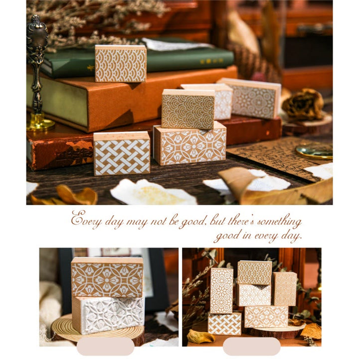 Vintage Patter Wooden Rubber Stamps Floral Grains Set For Craft