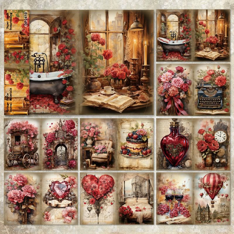 8pcs Rose House Series Scrapbook Paper For Decorative Journaling Paper