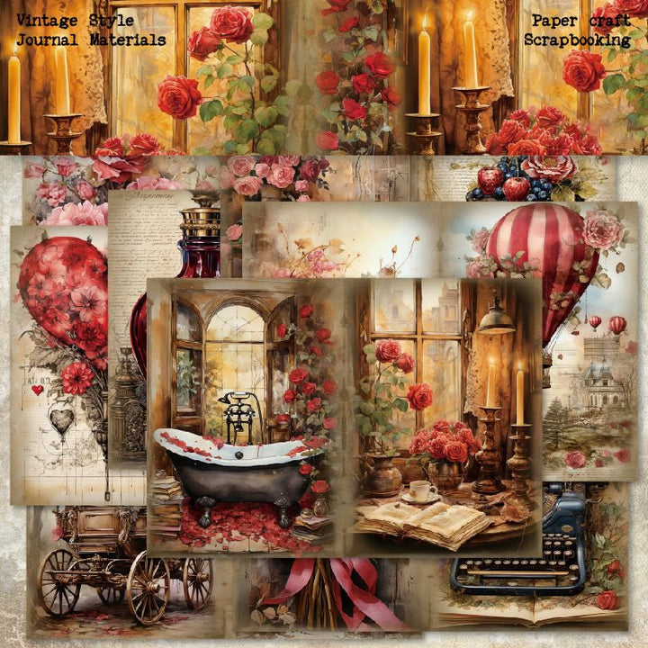 8pcs Rose House Series Scrapbook Paper For Decorative Journaling Paper